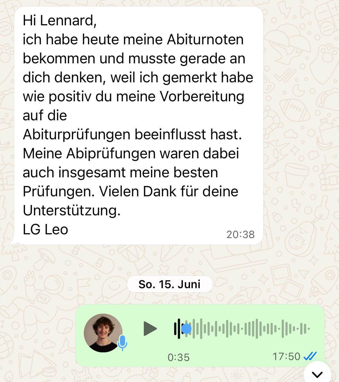WhatsApp Nachricht eines Schülers 5